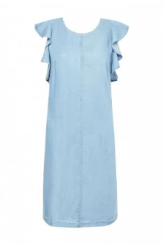 Great Plains Chambray Frill Cross Back Dress Washed Blue