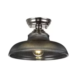 Luminosa Talisa Flush Ceiling Lamp E27 With Round 30cm Glass Shade Polished Nickel, Smoked