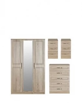 Swift Winchester Part Assembled 4 Piece Package - 3 Door Mirrored Wardrobe, Chest Of 5 Drawers And 2 Bedside Chests