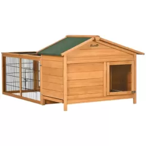 PawHut Wooden Rabbit Hutch Outdoor, Guinea Pig Hutch, Detachable Rabbit Cage w/Openable Run & Roof Lockable Door Slide-out Tray Golden Red