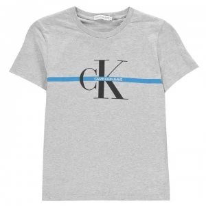 Calvin Klein Junior Boys Monogram Stripe Short Sleeve T Shirt - Light Grey