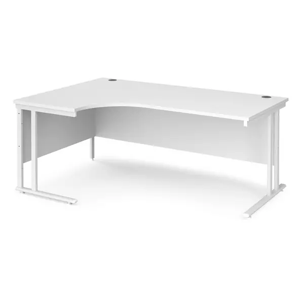 Maestro 25 Left Hand Ergonomic Desk with White Cantilever Frame and White Top - 1800mm Wide