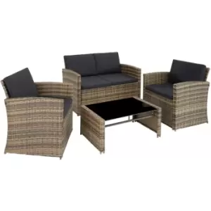 Rattan garden set Lucca 4 Seats, 1 Table - garden sofa, rattan sofa, garden sofa set - nature/dark grey - nature/dark grey