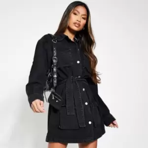 I Saw It First Utility Pocketed Belted Denim Dress - Black