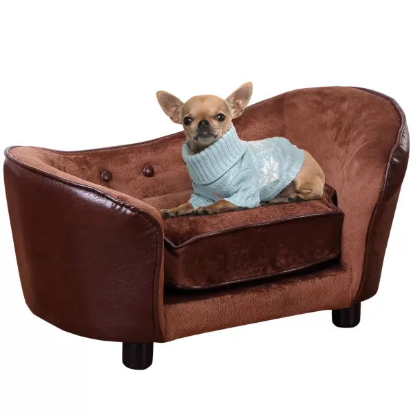 PawHut Dog Sofa Chair with Legs, Pet Couch with Soft Cushion for Extra Small Dogs Cats, Brown, 68.5 x 40.5 x 40.5 cm