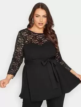 Yours Lace Sweetheart Peplum Top, Black, Size 16, Women