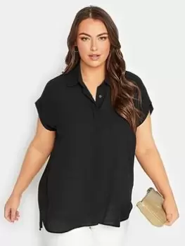 Yours Collared Short Sleeve Shirt - Black, Size 20, Women