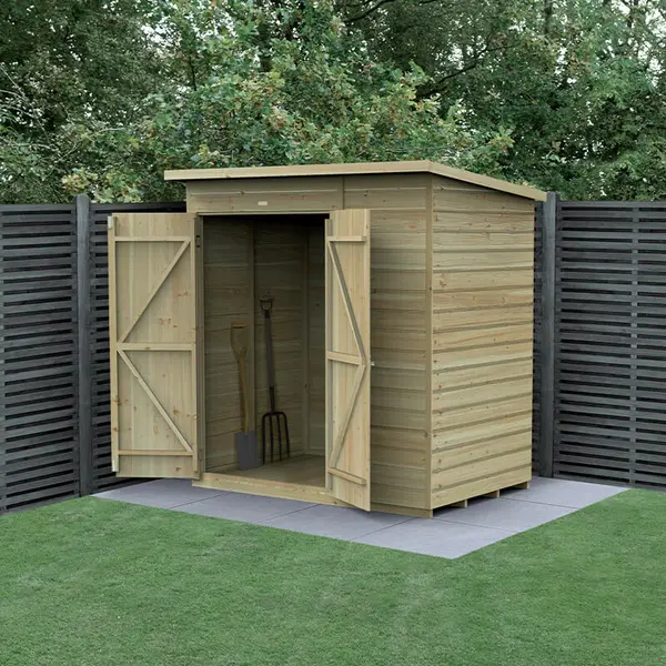 6' x 4' Forest Beckwood 25yr Guarantee Shiplap Pressure Treated Windowless Double Door Pent Wooden Shed (1.98m x 1.4m)