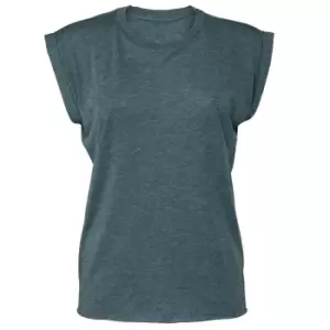 Bella + Canvas Womens/Ladies Flowy Rolled Cuff Muscle T-Shirt (S) (Heather Teal)