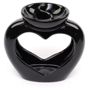 Black Ceramic Heart Shaped Double Dish and Tea Light Oil and Tart Burner