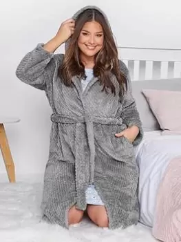 Yours Clothing Honeycomb Hooded Robe - Grey, Size 26-28, Women