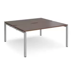 Bench Desk 2 Person Starter Rectangular Desks 1600mm Walnut Tops With Silver Frames 1600mm Depth Adapt