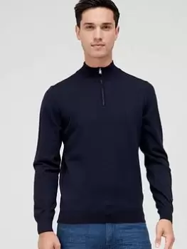 BOSS Benji-l Zip Neck Jumper, Dark Blue, Size L, Men