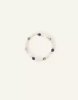 Accessorize Womens Sterling Silver-Plated, Pink and Blue Semi-Precious Stone Bracelet, Size: 7cm