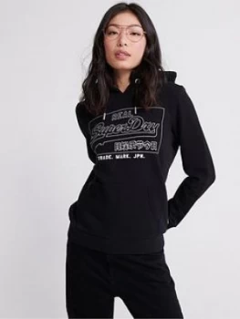 Superdry Vintage Logo Outline Entry Hoodie - Black, Size 14, Women