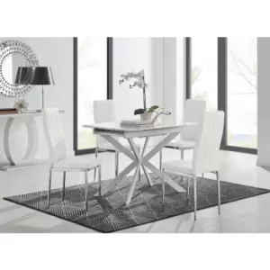 Lira 100 Extending Dining Table and 4 White Milan Chairs - White