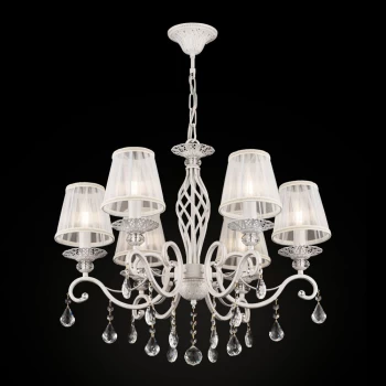 Grace Chandelier White with Gold & Crystal, with Shades, 6 Light, E14