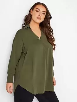 Yours Button Pleat Detail Blouse - Green, Size 16, Women