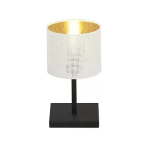 Emibig Jordan Black Table Lamp with Round Shade with White, Gold Fabric Shades, 1x E27