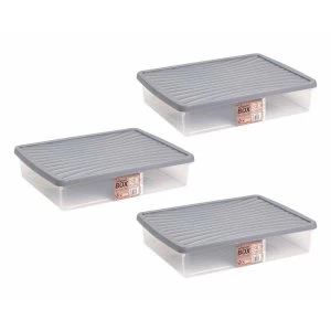 Wham Plastic Storage Box 14.75 Litre Pack of 3 Clear with Grey Lid, Clear Grey Lid