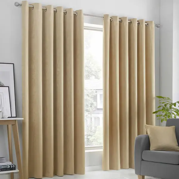 Fusion Fusion - Strata Woven Eyelet Lined Curtains, Ochre, 90 x 72" SR5OC90726UPU