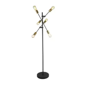 6 Light Floor Lamp Black And Satin Brass