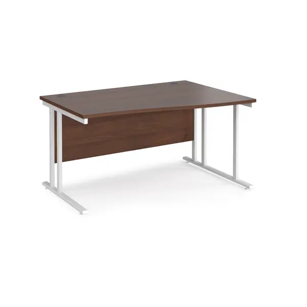 Maestro 25 Wave Desk White Frame and Walnut Table Top - Right Hand - 1400mm