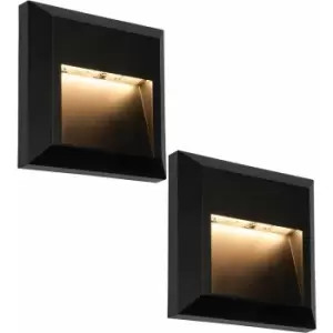 Loops - 2 pack Square IP65 Guide Light - Indirect 1.1W Warm White LED - Black abs