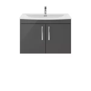 Nuie Athena 800 Wall Hung 2-door Vanity & Curved Basin - Gloss Grey