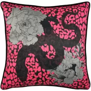 Serpentine Wildlife Piped Edge Cushion Cover, Pink/Charcoal, 43 x 43cm - Furn