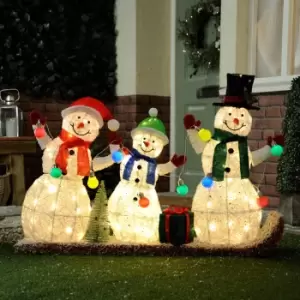 Festive 130cm Lit Snowman Family On Sledge 110 Warm White LEDs