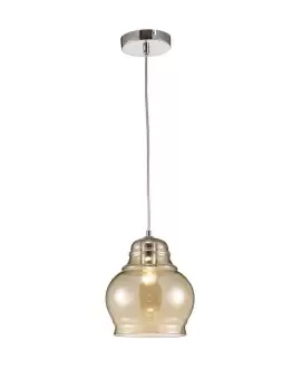 Ariel Large Dome Ceiling Pendant 1 Polished Chrome, Cognac Glass