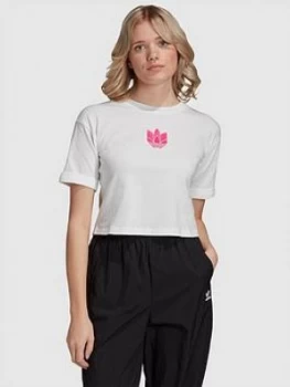 adidas Originals 3D Trefoil Crop Top - White/Pink, Size 16, Women