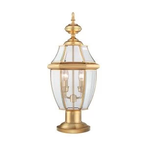 2 Light Outdoor Pedestal Light Polished Brass IP44, E14