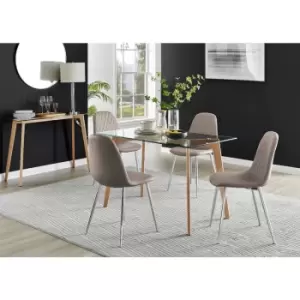 Furniturebox UK - Furniturebox Malmo Rectangular Glass and Wooden Leg Modern Industrial Dining Table & 4 Cappuccino Corona Faux Leather Dining Chairs