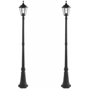 Loops - 2 pack Outdoor Post Lantern Bollard Light Matt Black & Glass 2180mm Tall Lamp