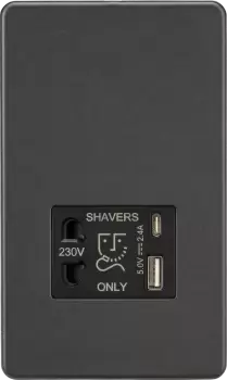 Knightsbridge Shaver socket with dual USB A+C (5V DC 2.4A shared) - smoked bronze - SF8909SB