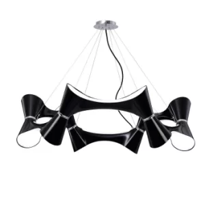 Ora Ceiling Pendant 12 Twisted Round Light E27, Gloss Black, White Acrylic, Polished Chrome