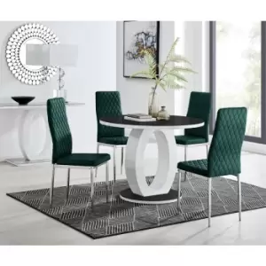 Furniturebox UK - Furniturebox Giovani Black 100cm Round Dining Table and 4 Green Velvet Milan Dining Chairs With Silver Legss