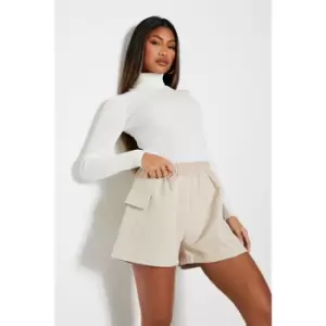 I Saw It First Shirred Waist Utility Shorts - Brown