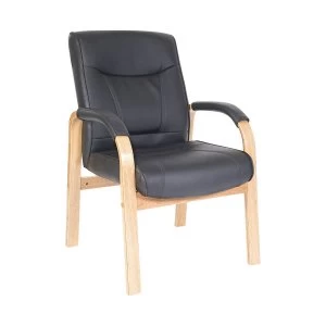 Teknik Office Kingston Leather Faced Visitor Chair Black, Oak