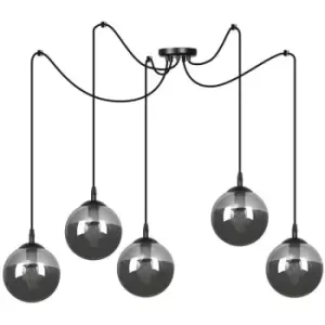 Emibig Gigi Black Glass Globe Cluster Pendant Ceiling Light with Graphite Glass Shades, 5x E14