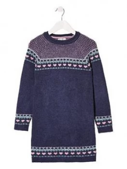 FatFace Girls Fair Isle Knitted Dress - Navy, Size 8-9 Years, Women