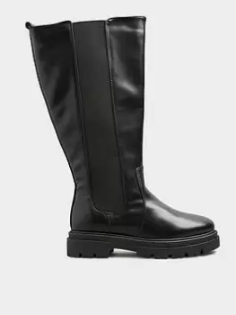 Yours Extra Wide Fit Elastic Knee Cleated Boot - Black, Size Eee, Women