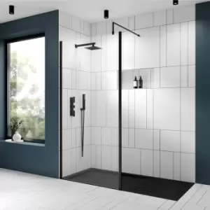 Nuie - Outer Framed Wetroom Screen 1000mm w x 1850mm h with Support Bar 8mm Glass - Matt Black