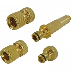 Faithfull Brass Garden Nozzle and Fittings Kit 4 Piece