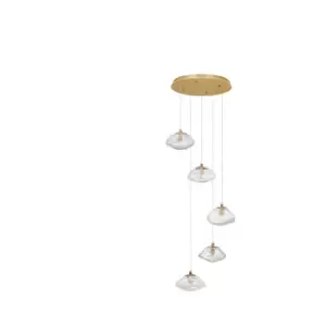 Merano - Kildonan 3 Light Cluster Pendant Ceiling Light Brass Gold Metal Blown Clear Glass LED G9