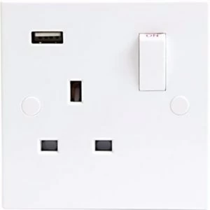 KnightsBridge 13A White 1G 230V UK 3 Switched Electric Wall Socket and USB Charger Point