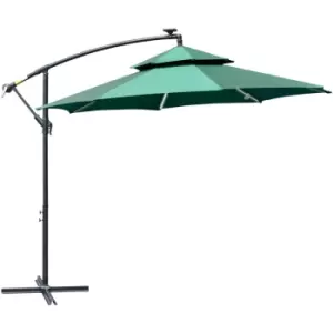 Outsunny - 3(m) Cantilever Parasol Hanging Banana Umbrella w/ lights, Green - Green