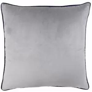 Riva Paoletti Meridian Faux Velvet Piped Cushion Cover, Silver/Navy, 55 x 55 Cm